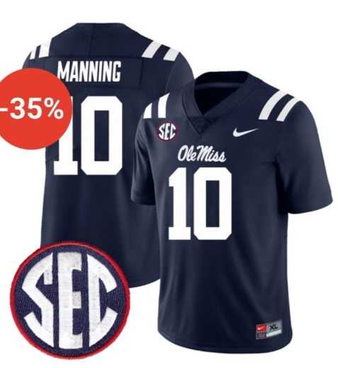 Men%27s Ole Miss Rebels #10 Eli Manning Navy F.U.S.E. Stitched Jersey Dzhi